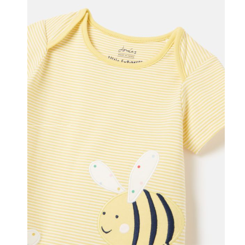 Joules Patch Organically Grown Cotton Artwork Romper - Bee Stripe -2